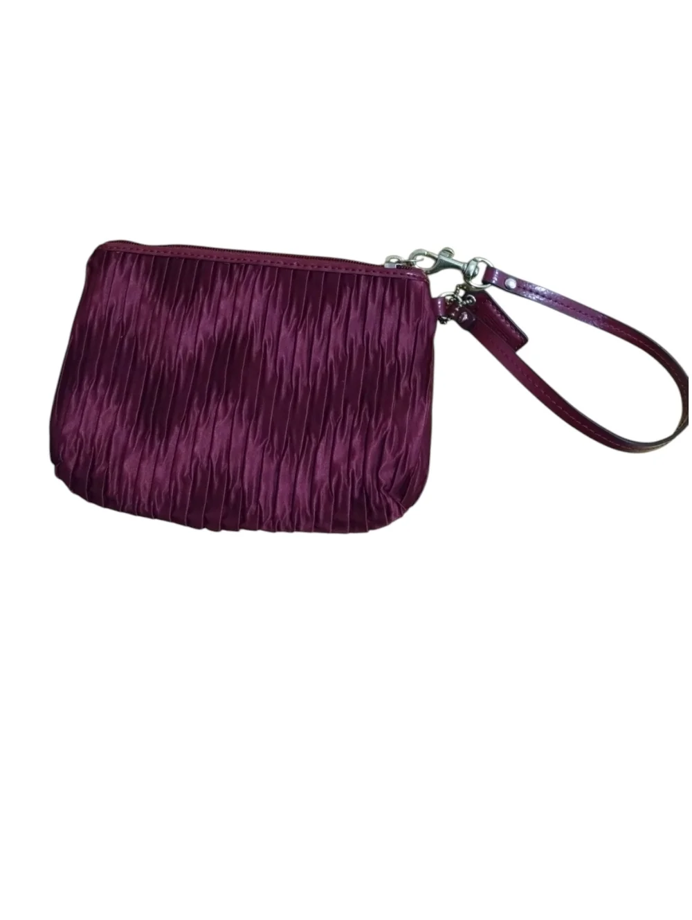 Coach Ashley Vintage Y2K Satin Burgundy Wristlet Red Pleated Clutch Bag - Picture 2 of 4